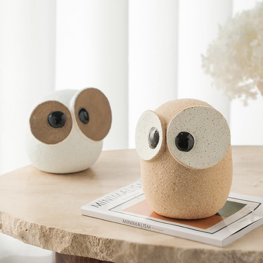 Big-Eyed Owl Ceramic Figurine