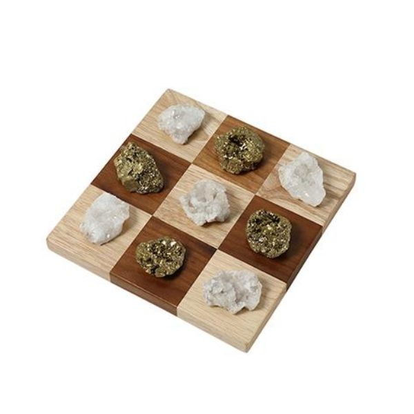 Natural Stone Metal Pieces Tic Tac Toe Game Set