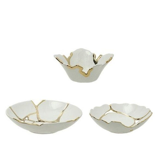 White Ceramic Decorative Bowl with Gold Detail