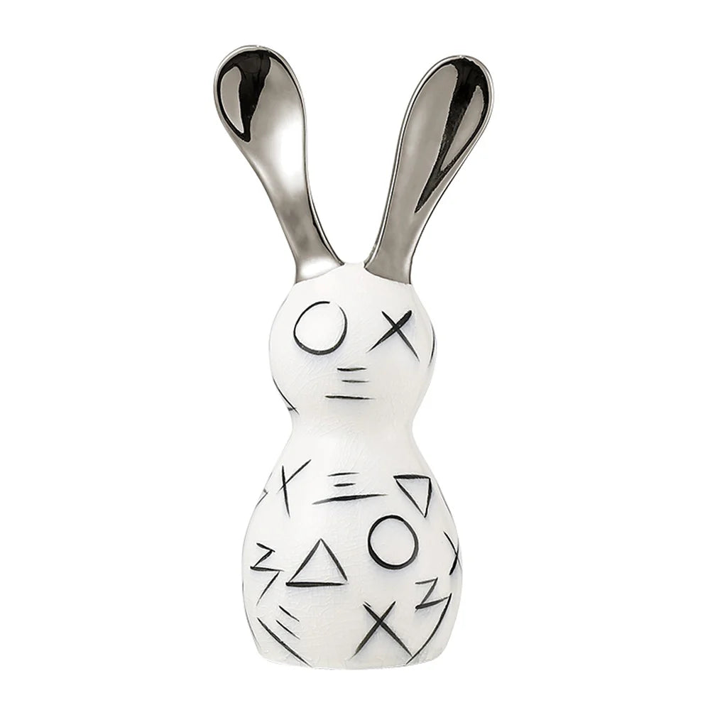 White Ceramic Rabbit Sculpture with Chrome Ears