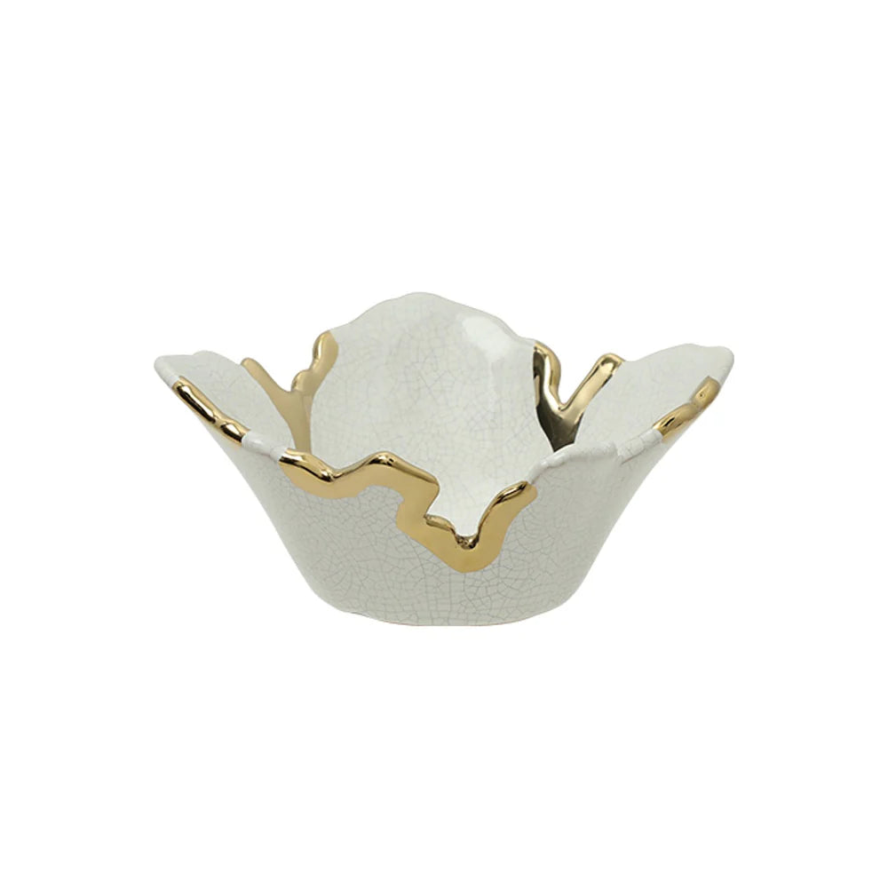 White Ceramic Decorative Bowl with Gold Detail