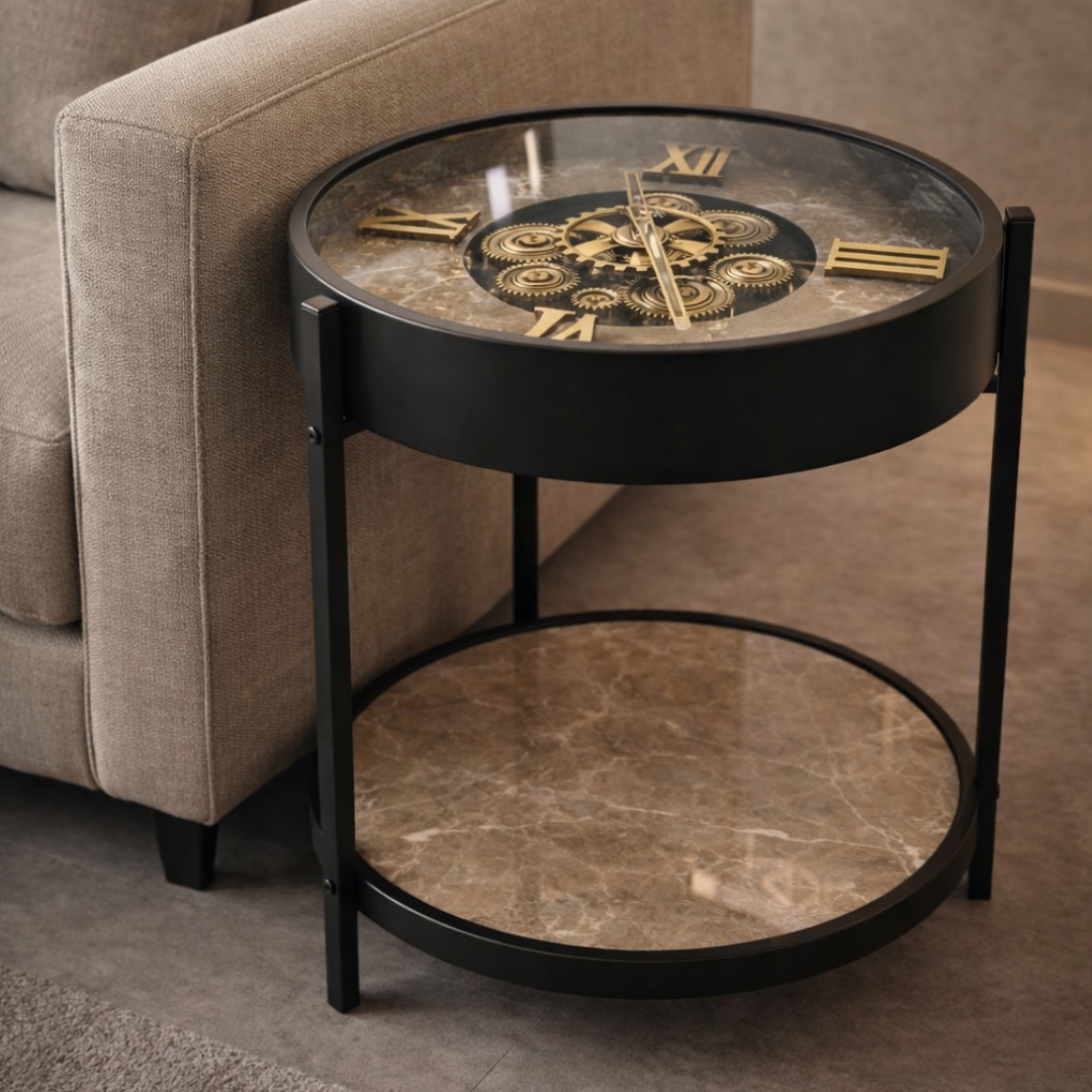Elegant Black Gold Gear Display Real Moving Gear Wall And Table Clock