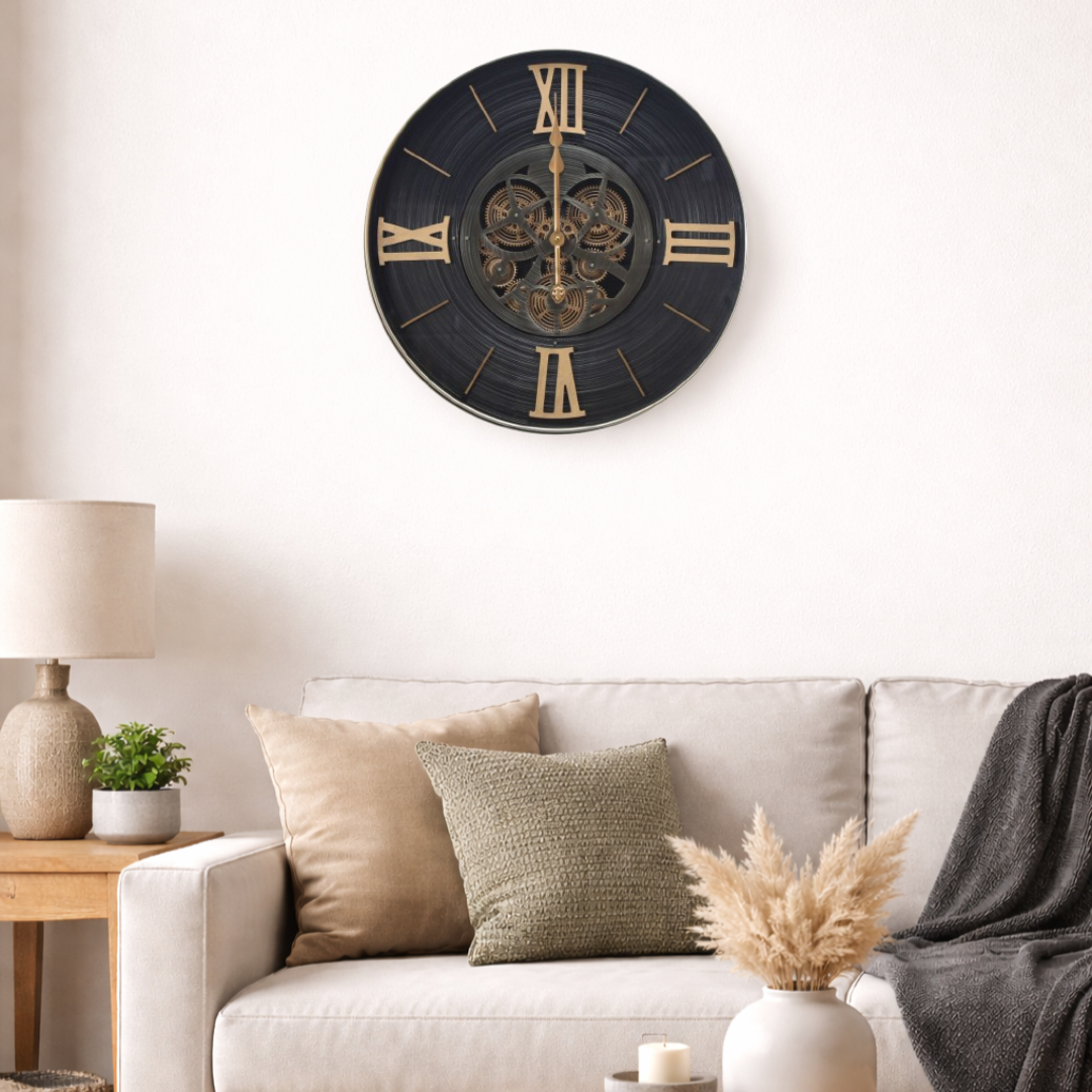 Premium Roman Numeral Mechanical Real Moving Gear Wall Clock