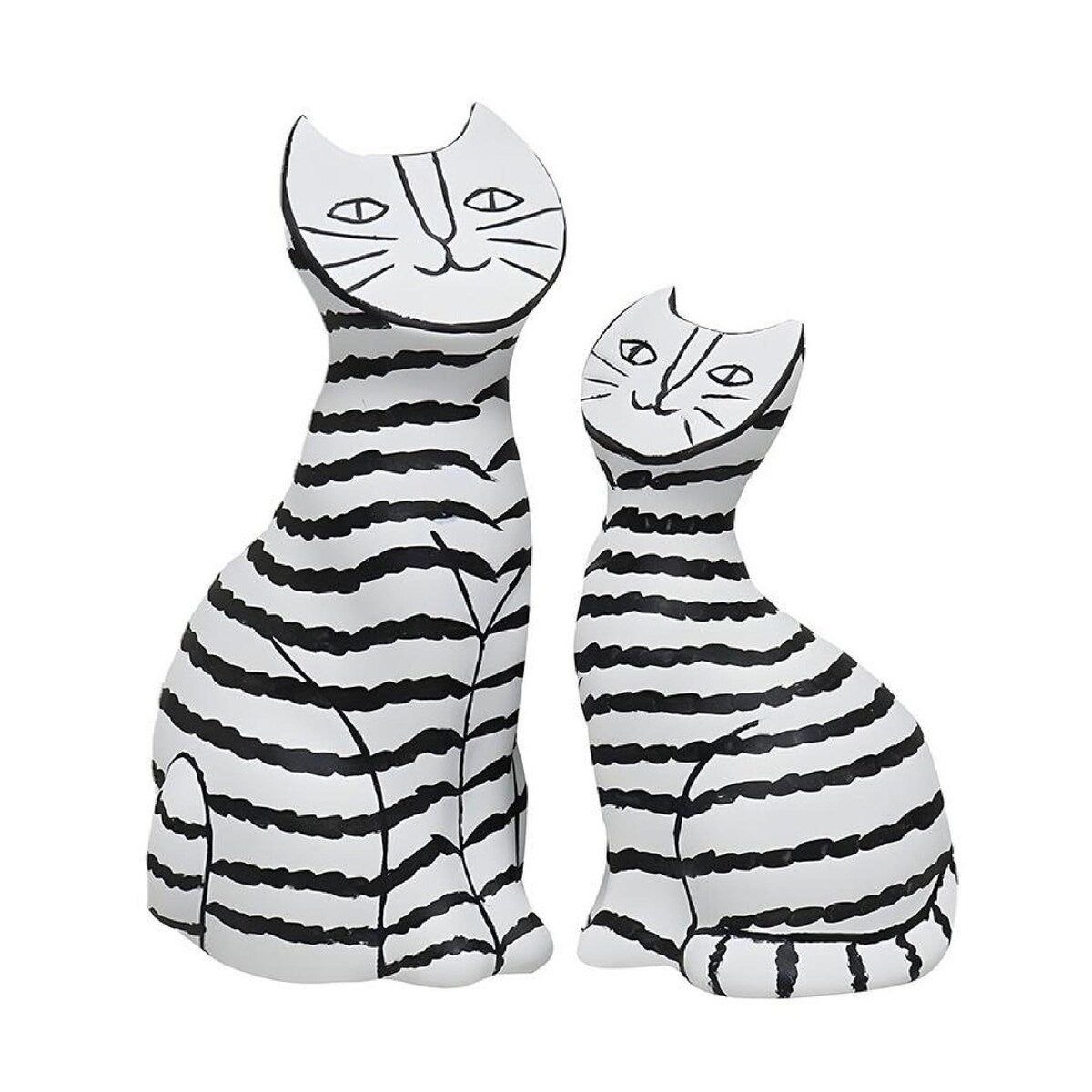 Black & White Striped Cat Resin Sculptures