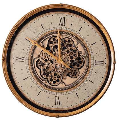 Compass Golden Metal Moving Gears Wall Clock