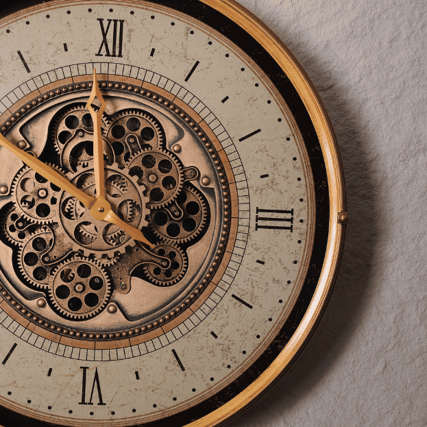 Compass Golden Metal Moving Gears Wall Clock