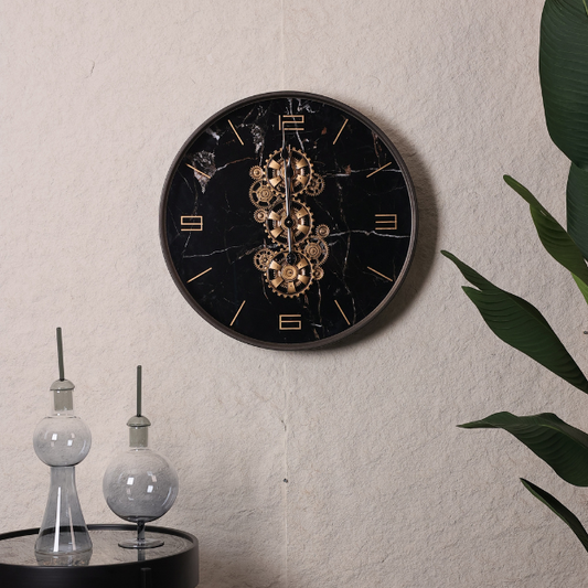 Marble Dial Look Rotating Gear Wall Clock