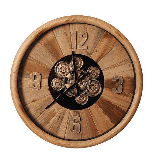 Large Vintage Wooden Retro Gear Wall Clock