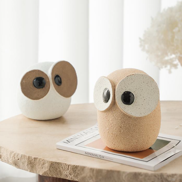 Big-Eyed Owl Ceramic Figurine