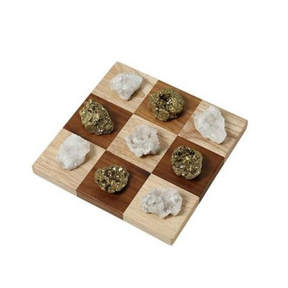 Natural Stone Metal Pieces Tic Tac Toe Game Set