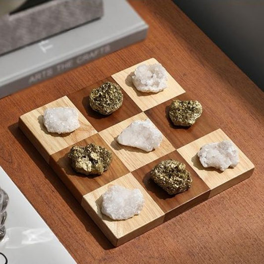 Natural Stone Metal Pieces Tic Tac Toe Game Set