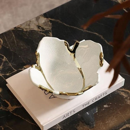White Ceramic Decorative Bowl with Gold Detail