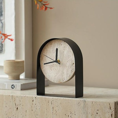 Iron & Travertine Desk Clock