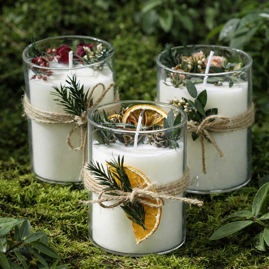 Handcrafted Botanical Decorative Glass Candle