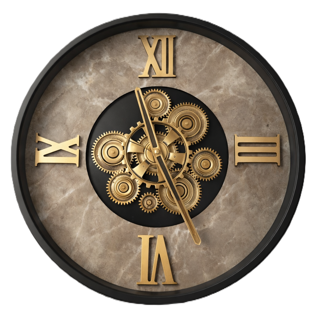Elegant Black Gold Gear Display Real Moving Gear Wall And Table Clock