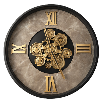 Elegant Black Gold Gear Display Real Moving Gear Wall And Table Clock