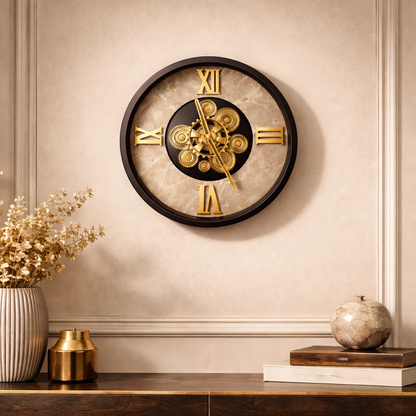 Elegant Black Gold Gear Display Real Moving Gear Wall And Table Clock