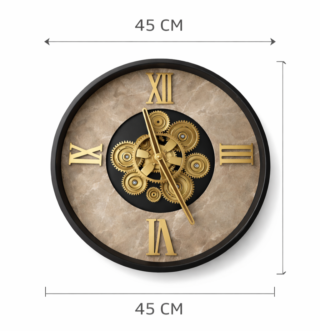 Elegant Black Gold Gear Display Real Moving Gear Wall And Table Clock