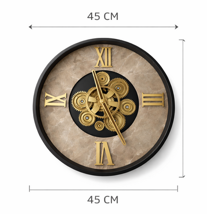 Elegant Black Gold Gear Display Real Moving Gear Wall And Table Clock