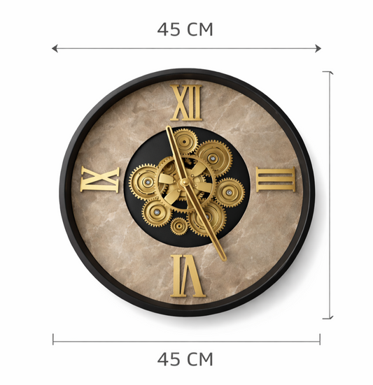 Elegant Black Gold Gear Display Real Moving Gear Wall And Table Clock