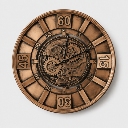 Ascam Round Industrial Moving Cogs Wall Clock