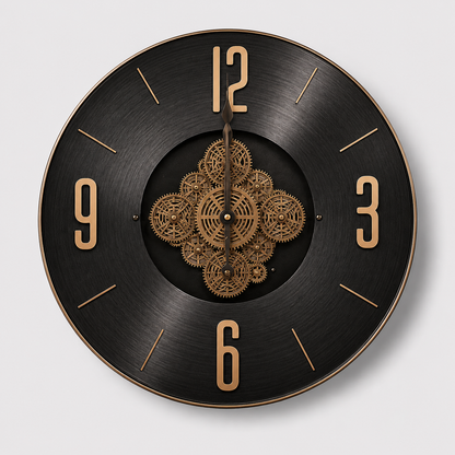 Modern Black Mechanical Real Moving Gear Wall Clock
