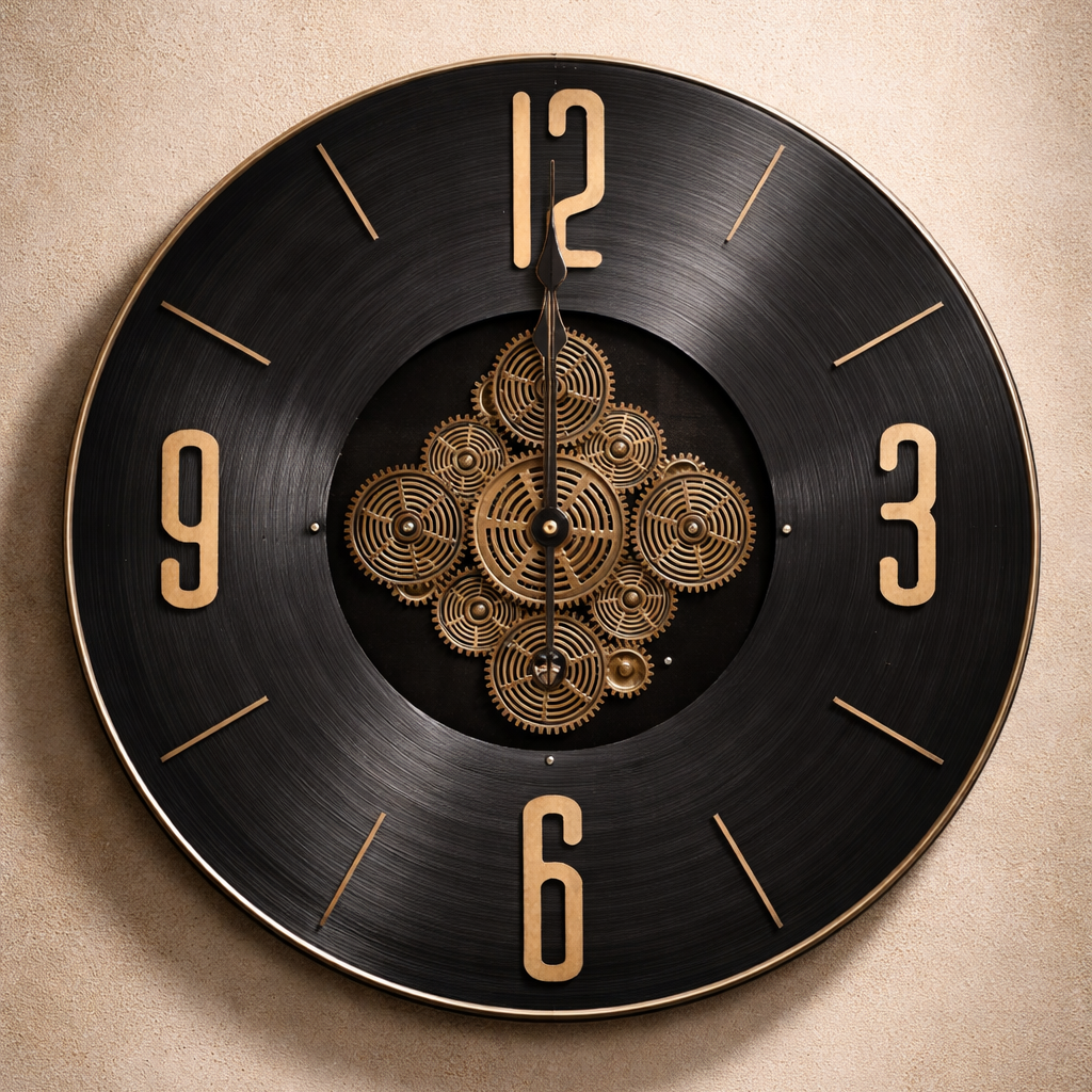 Modern Black Mechanical Real Moving Gear Wall Clock
