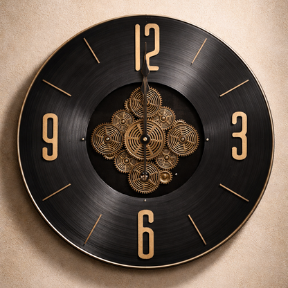 Modern Black Mechanical Real Moving Gear Wall Clock