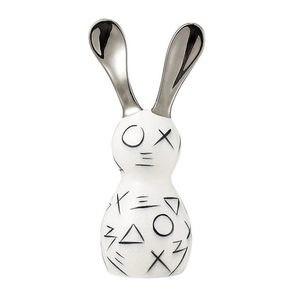White Ceramic Rabbit Sculpture with Chrome Ears