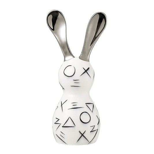White Ceramic Rabbit Sculpture with Chrome Ears