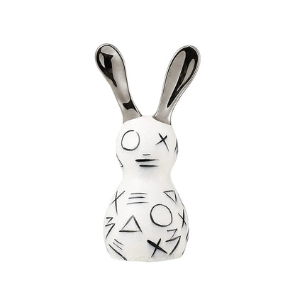White Ceramic Rabbit Sculpture with Chrome Ears
