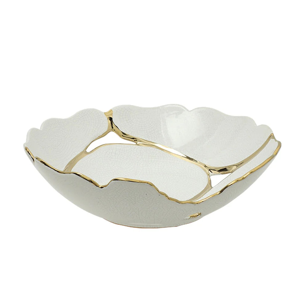 White Ceramic Decorative Bowl with Gold Detail