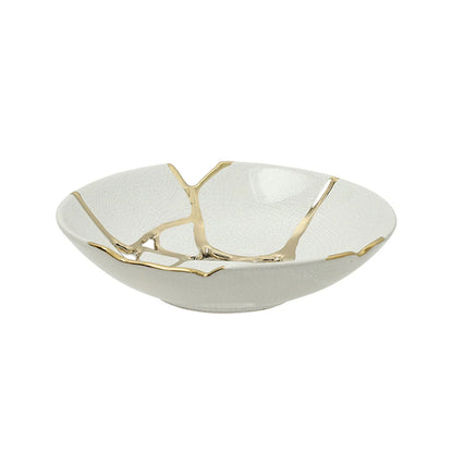 White Ceramic Decorative Bowl with Gold Detail
