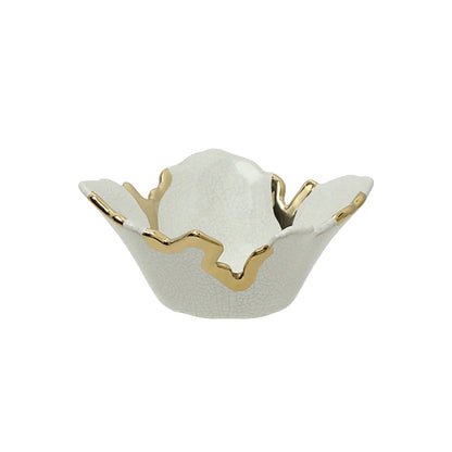White Ceramic Decorative Bowl with Gold Detail
