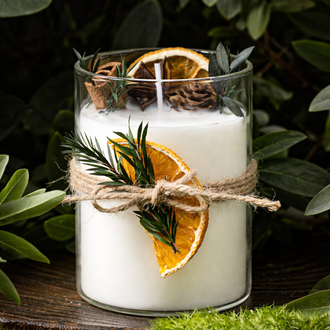 Handcrafted Botanical Decorative Glass Candle