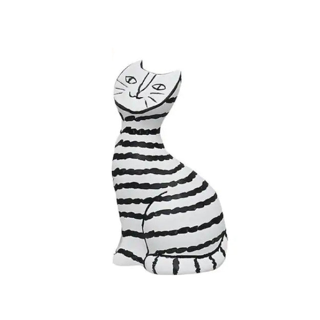 Black & White Striped Cat Resin Sculptures