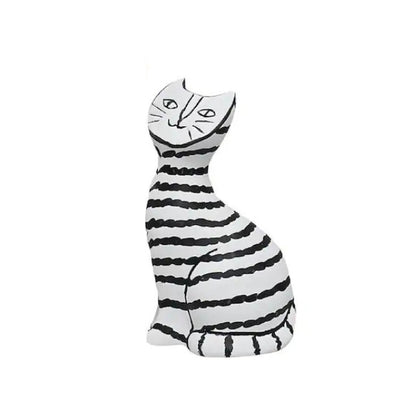 Black & White Striped Cat Resin Sculptures