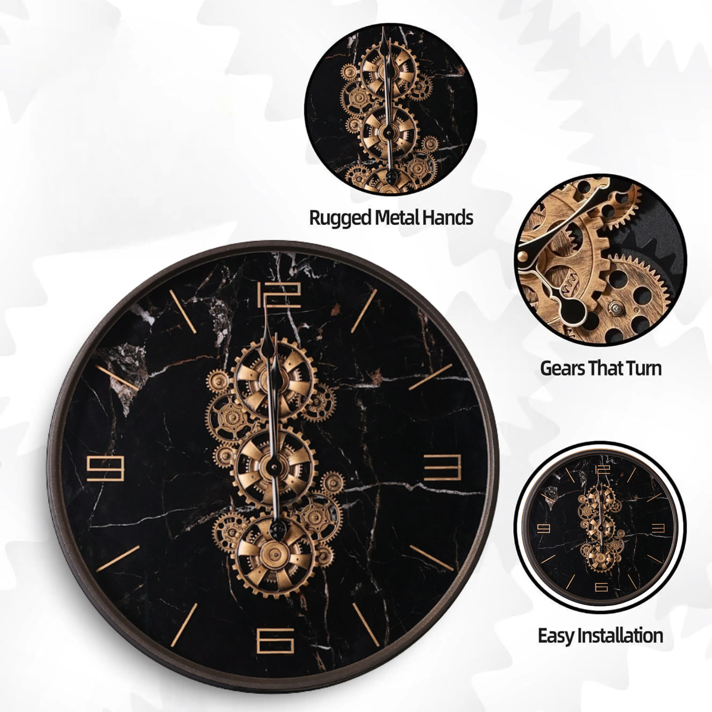 Marble Dial Look Rotating Gear Wall Clock