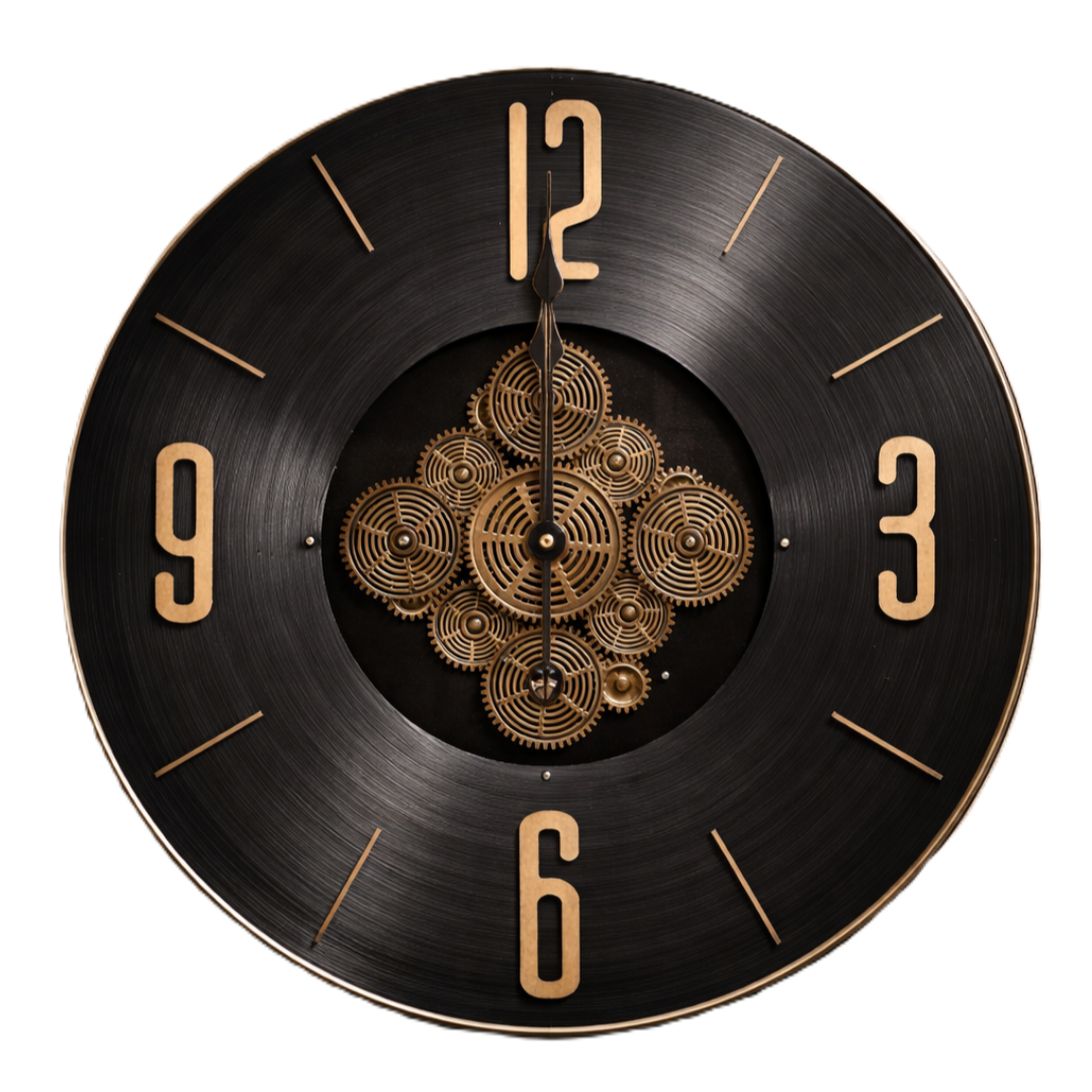 Modern Black Mechanical Real Moving Gear Wall Clock
