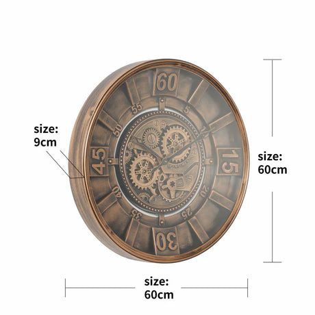 Ascam Round Industrial Moving Cogs Wall Clock